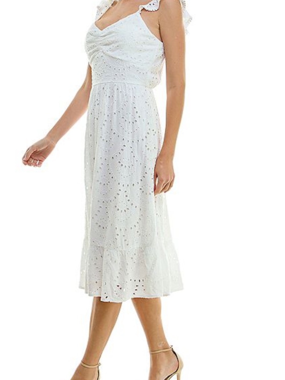 Lily Rose White Eyelet Midi Dress with Ruffle Straps - Picture 3 of 16